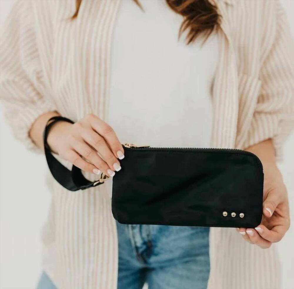 NEW PRETTY SIMPLE cove double zip nylon wristlet wallet in black